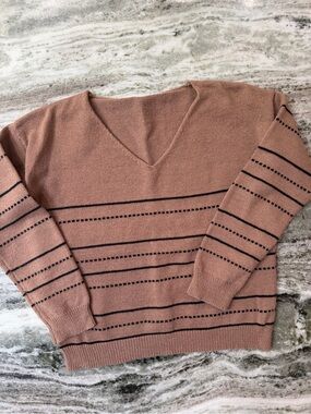Tan V-Neck Stripe Sweater